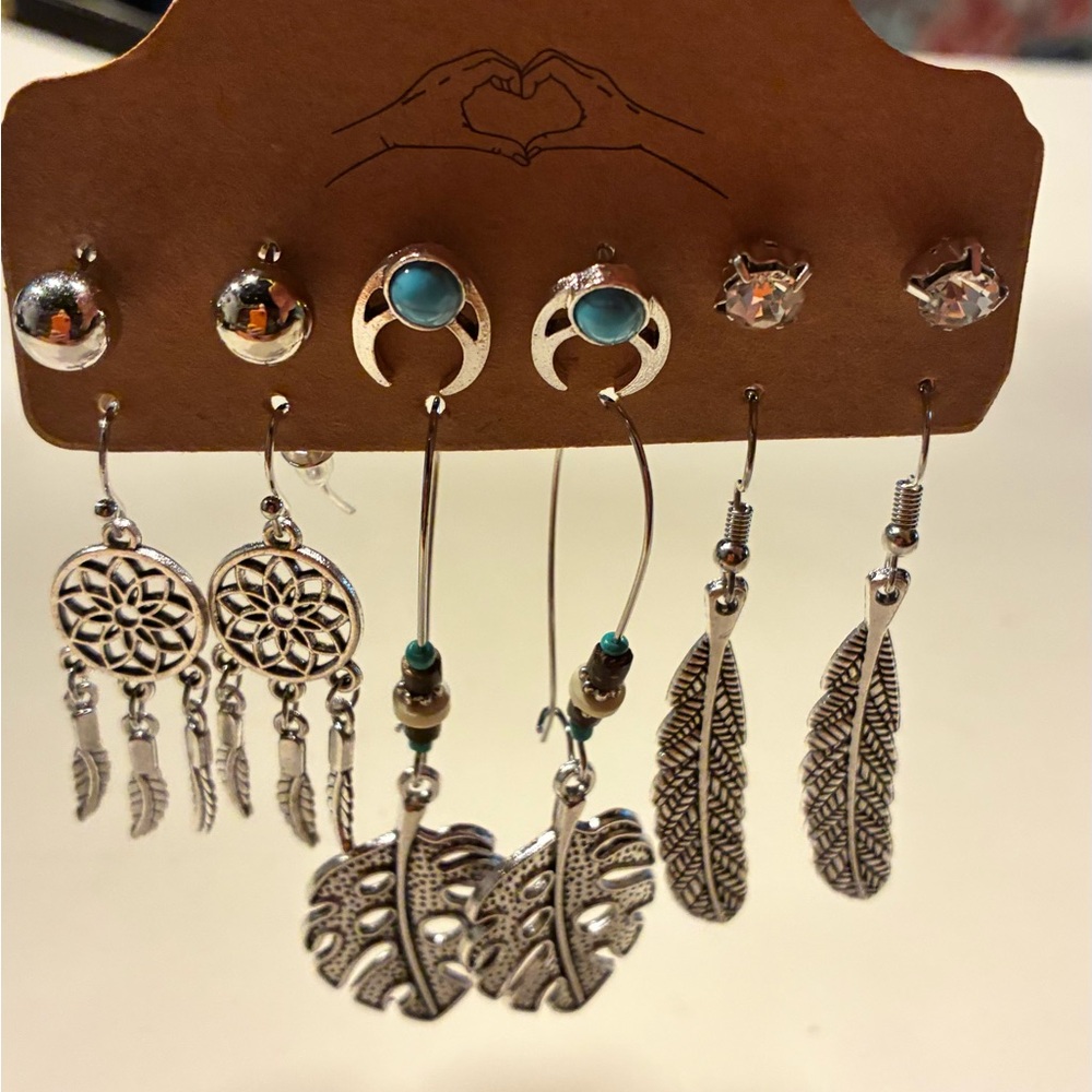 Silver and Turquoise Boho Earring Set